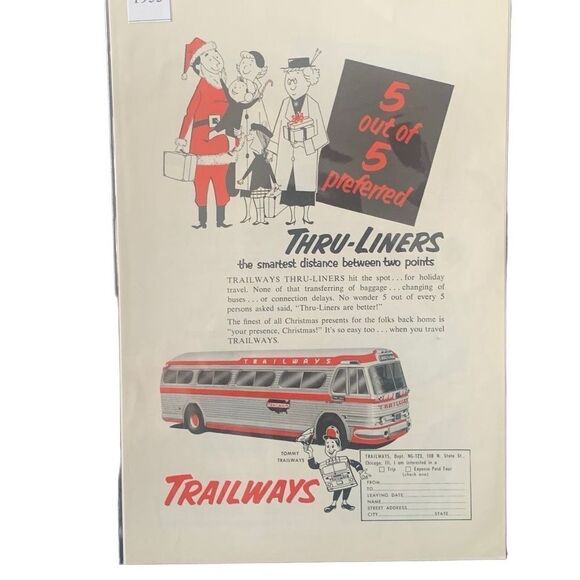 Vintage 1953 Trailways 5 out of 5 Preferred Thru Liners Ad Advertisement - Picture 2 of 4